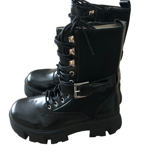 ALDO Grandleap Bootie Buckled Combat Black NEW 8.5 US - Picture 6 of 10